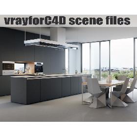 VRayforC4D Scene files - Modern Minimalist Kitchen Scene